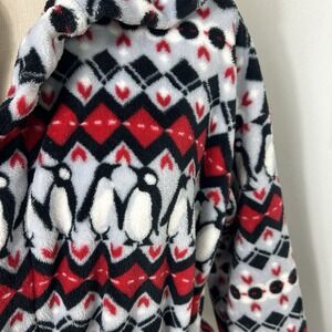 Vera Bradley Women's Penguins Fleece Belted Hooded Robe Red Black White Size S/M